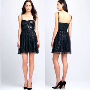 FRENCH CONNECTION~ Black
Sequin with tulle Overlay Fit &
Flare Party Dress